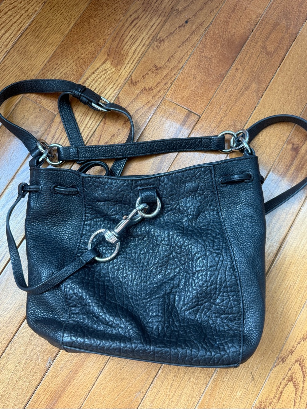 Vince Camuto Black Pebbled Leather Crossbody with Silver Horsebit